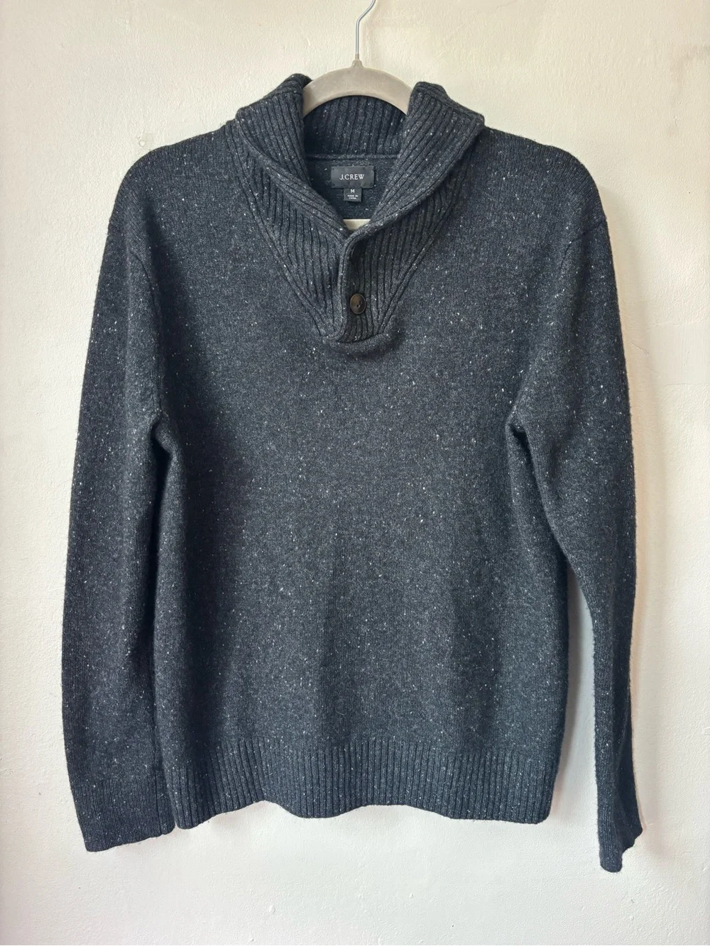 J. Crew Men’s Rugged Merino Donegal Shawl Collar Cardigan Gray size M charcoal